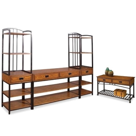 Home Square 2-Piece Set with Wood Media Stand and Console Table in Brown