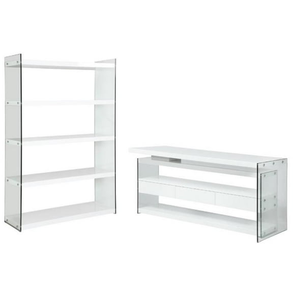 Home Square 2-Piece Set with Wood and Glass Rotatable Desk and Bookcase