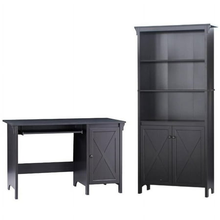 Home Square 2-Piece Set with Writing Desk and 3-Shelf Wood Bookcase
