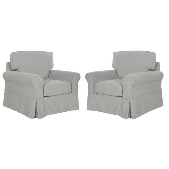 Home Square 2 Piece Slip Cover Fabric Accent Chair Set in Fog Gray