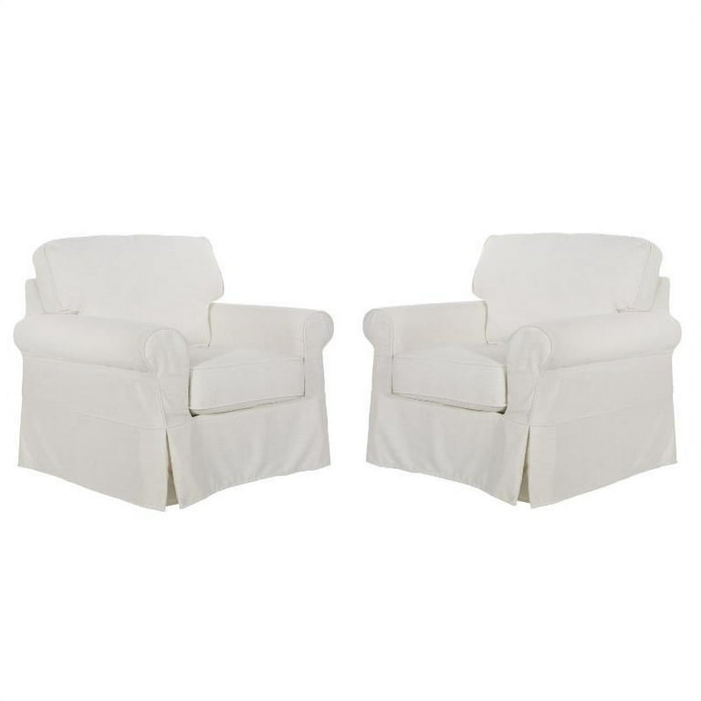 Home Square 2 Piece Slip Cover Fabric Accent Chair Set in Ivory