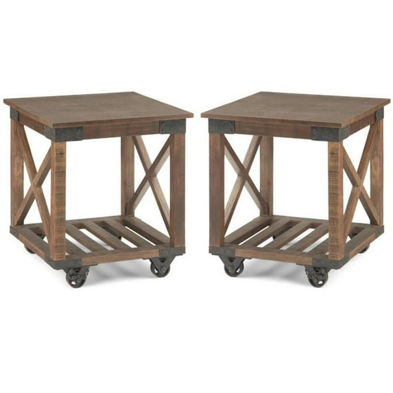 Home Square 2-Piece Solid Mango Wood End Table Set in Distressed Dark Brown