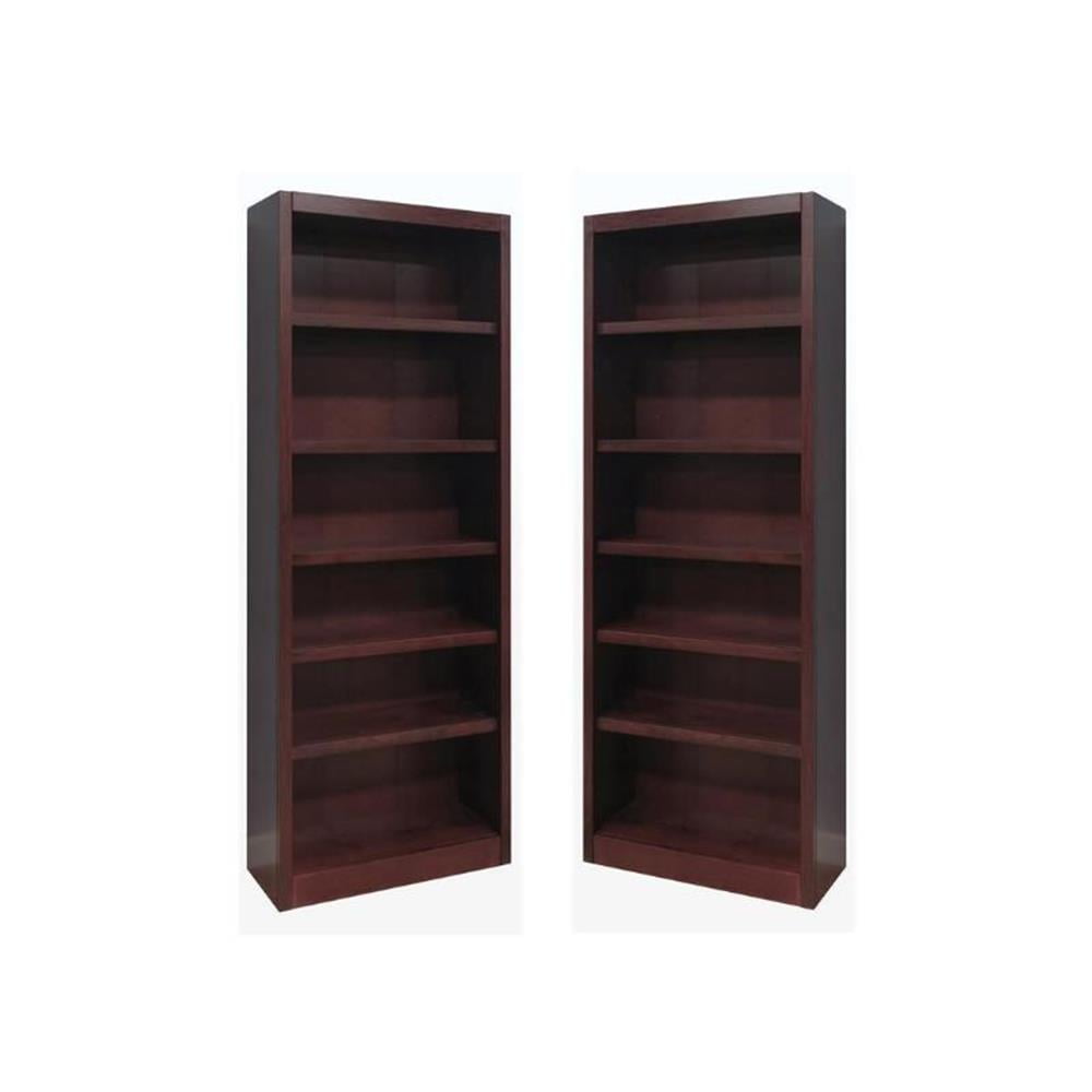 Home Square 2 Piece Solid Wood Bookcase Set with 6 Shelf in Cherry ...