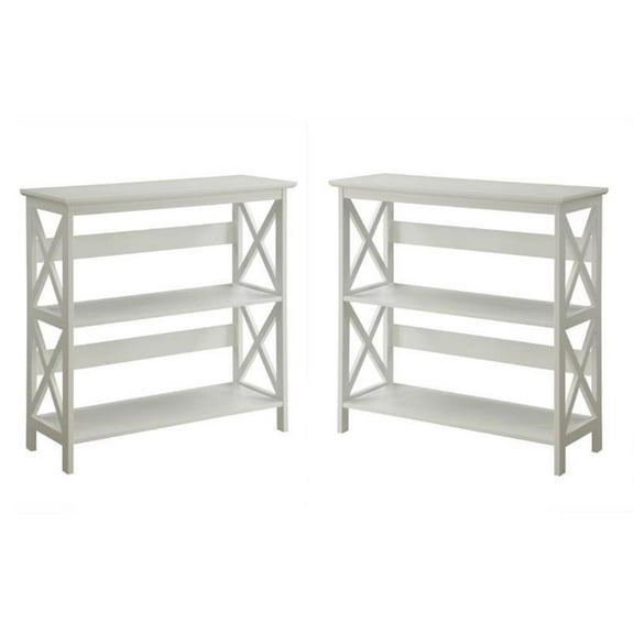 Home Square 2 Piece Solid Wood Bookcase Set with Two Shelf in White