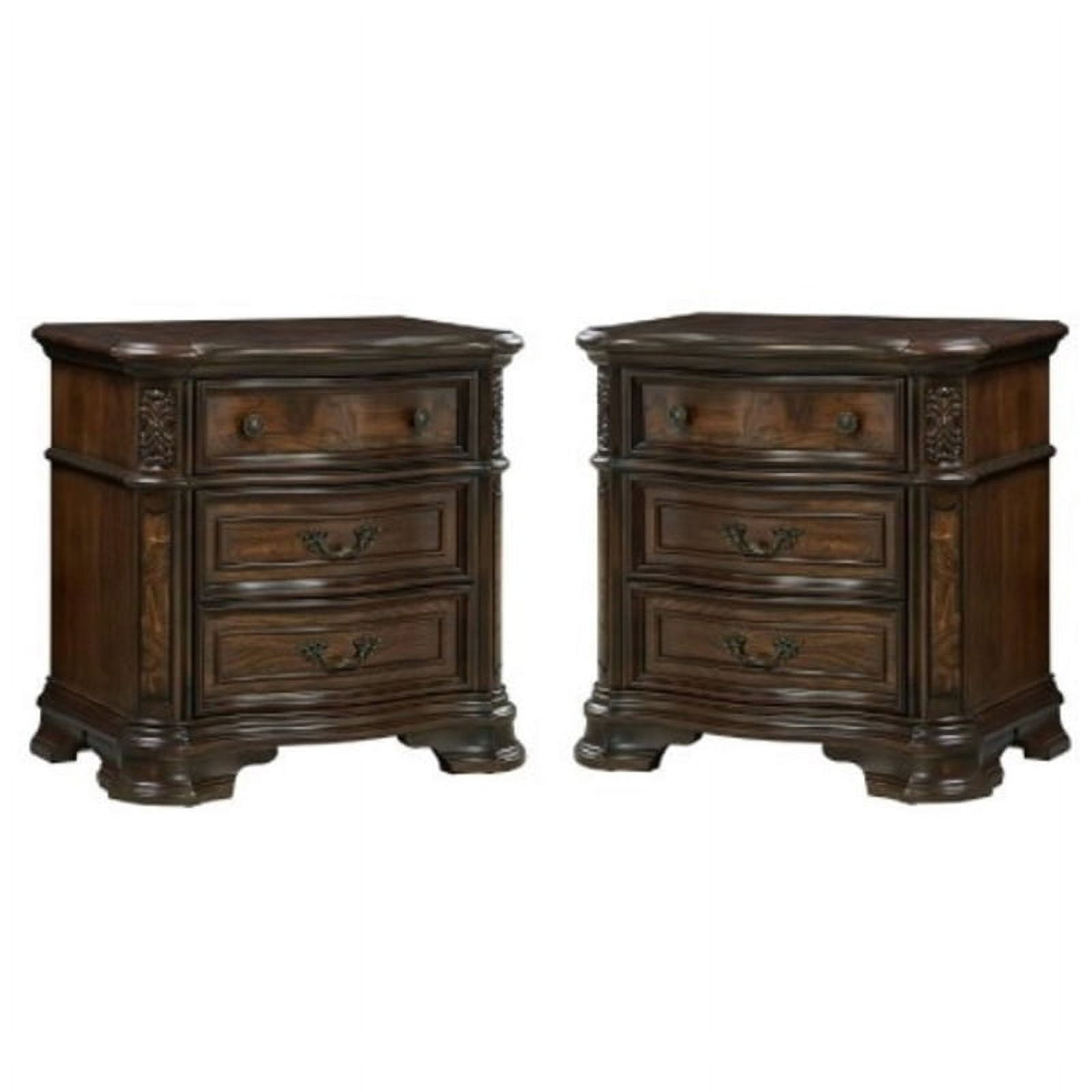 Home Square 2 Piece Solid Wood Nightstand Set with 3 Drawer in Brown ...