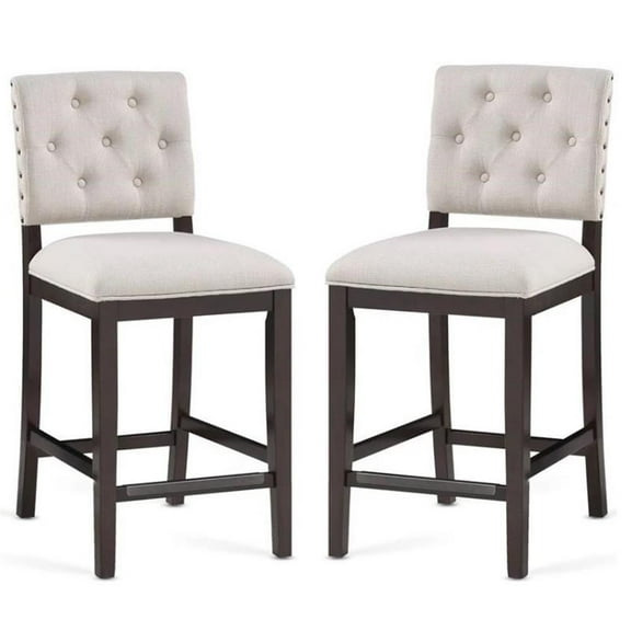 Home Square 2 Piece Solid Wood Stationary Counter Stool Set in Walnut