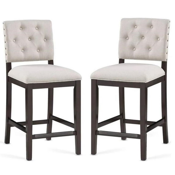 Home Square 2 Piece Solid Wood Stationary Counter Stool Set in Walnut