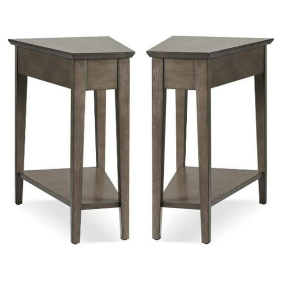Home Square 2 Piece Solid Wood Wedge End Table Set in Soft Smoke Gray