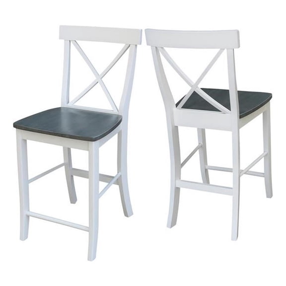 Home Square 2 Piece Solid Wood X-Back 24" Counter Stool Set - White/Heather Gray