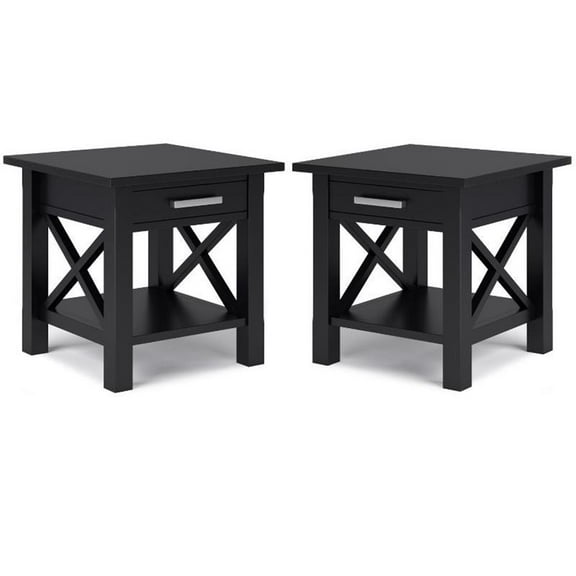 Home Square 2-Piece Solidwood Wide End Table with Storage Set in Black