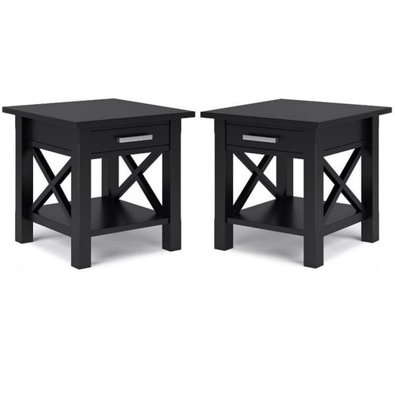 Home Square 2-Piece Solidwood Wide End Table with Storage Set in Black