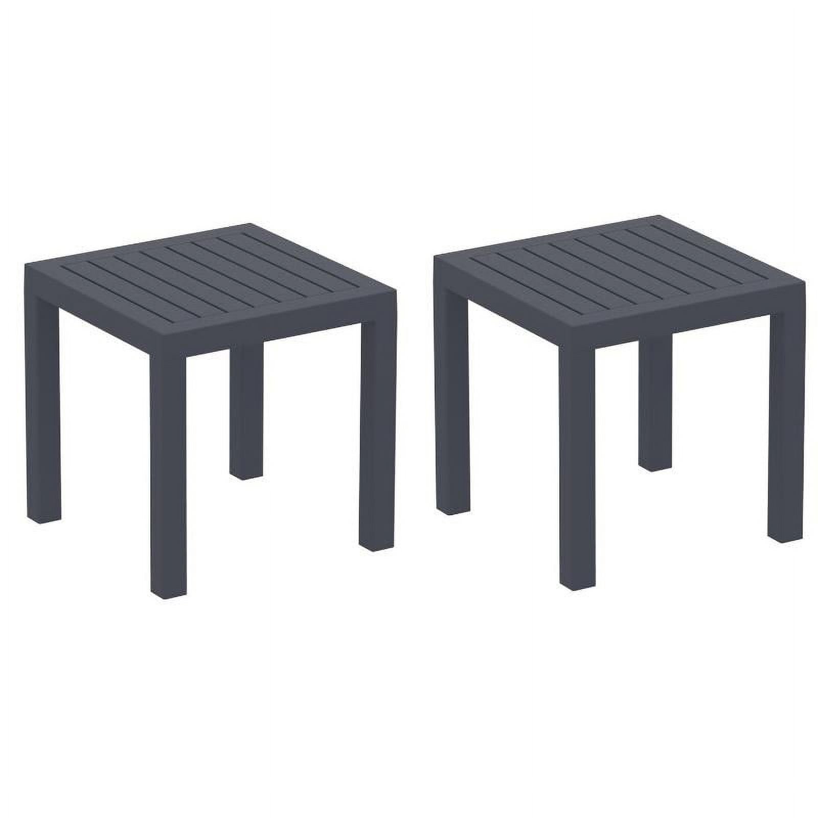 Home Square 2 Piece Square Resin Patio Side Table Set in Dark Gray
