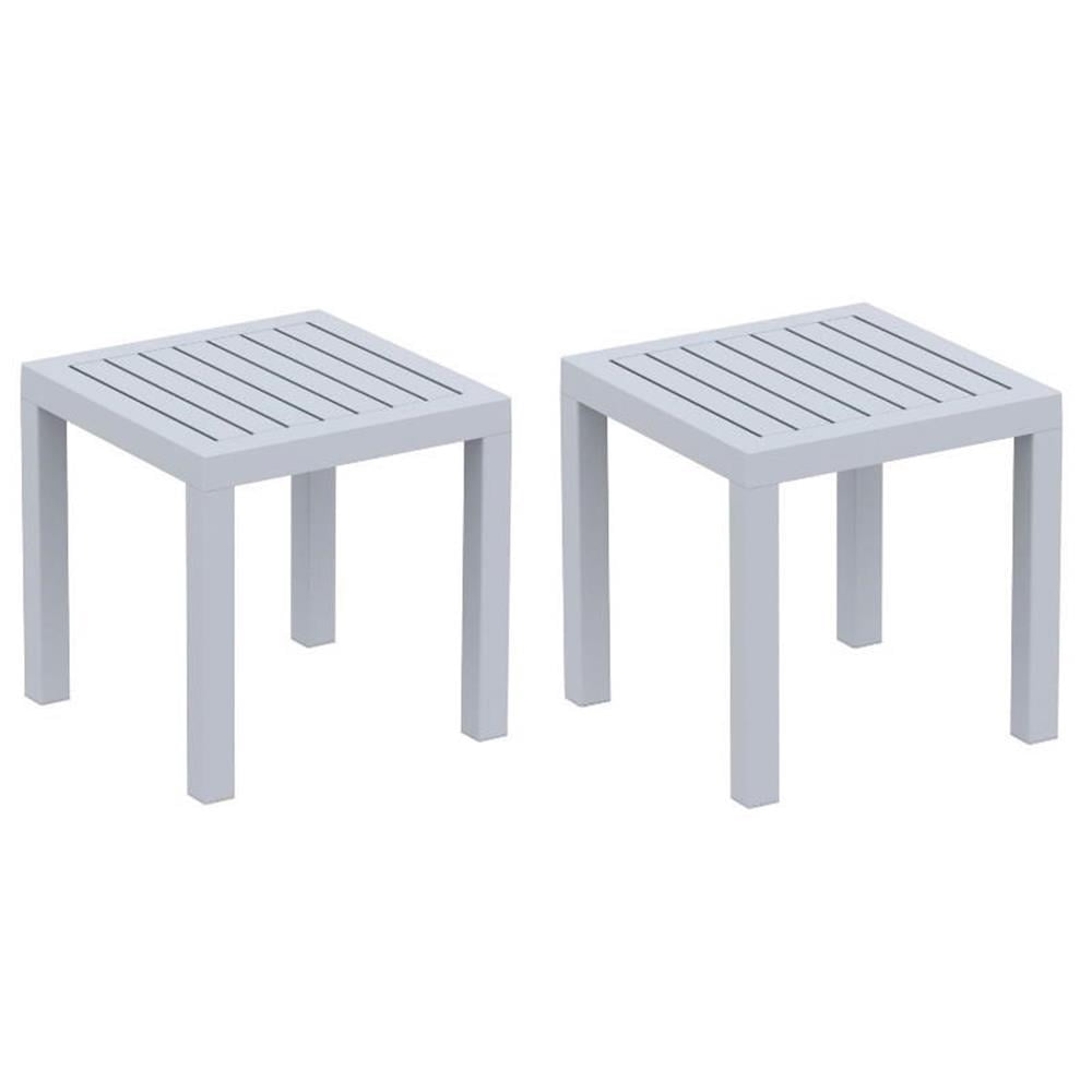 Home Square 2 Piece Square Resin Patio Side Table Set in Silver Gray ...