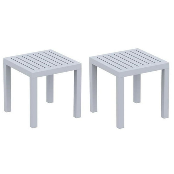 Home Square 2 Piece Square Resin Patio Side Table Set in Silver Gray