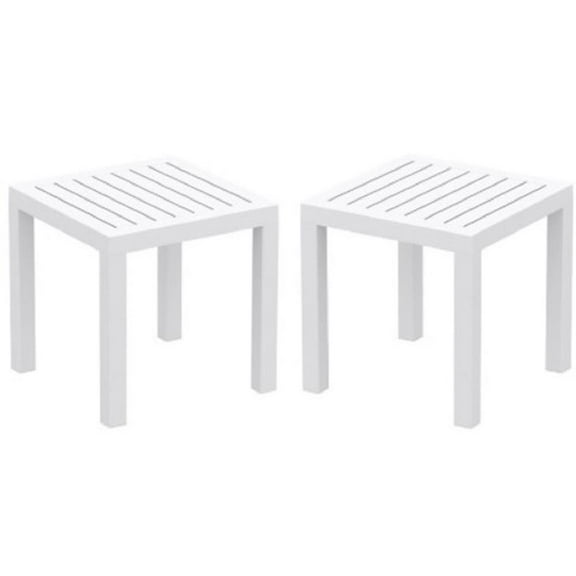 Home Square Indoor Outdoor Modern Stackable Wood End Table, White (Set of 2)