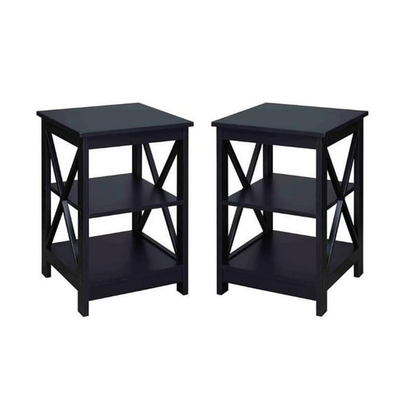 Home Square 2 Piece Square Solid Wood End Table Set in Black