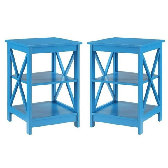 Home Square 2 Piece Square Solid Wood End Table Set in Blue