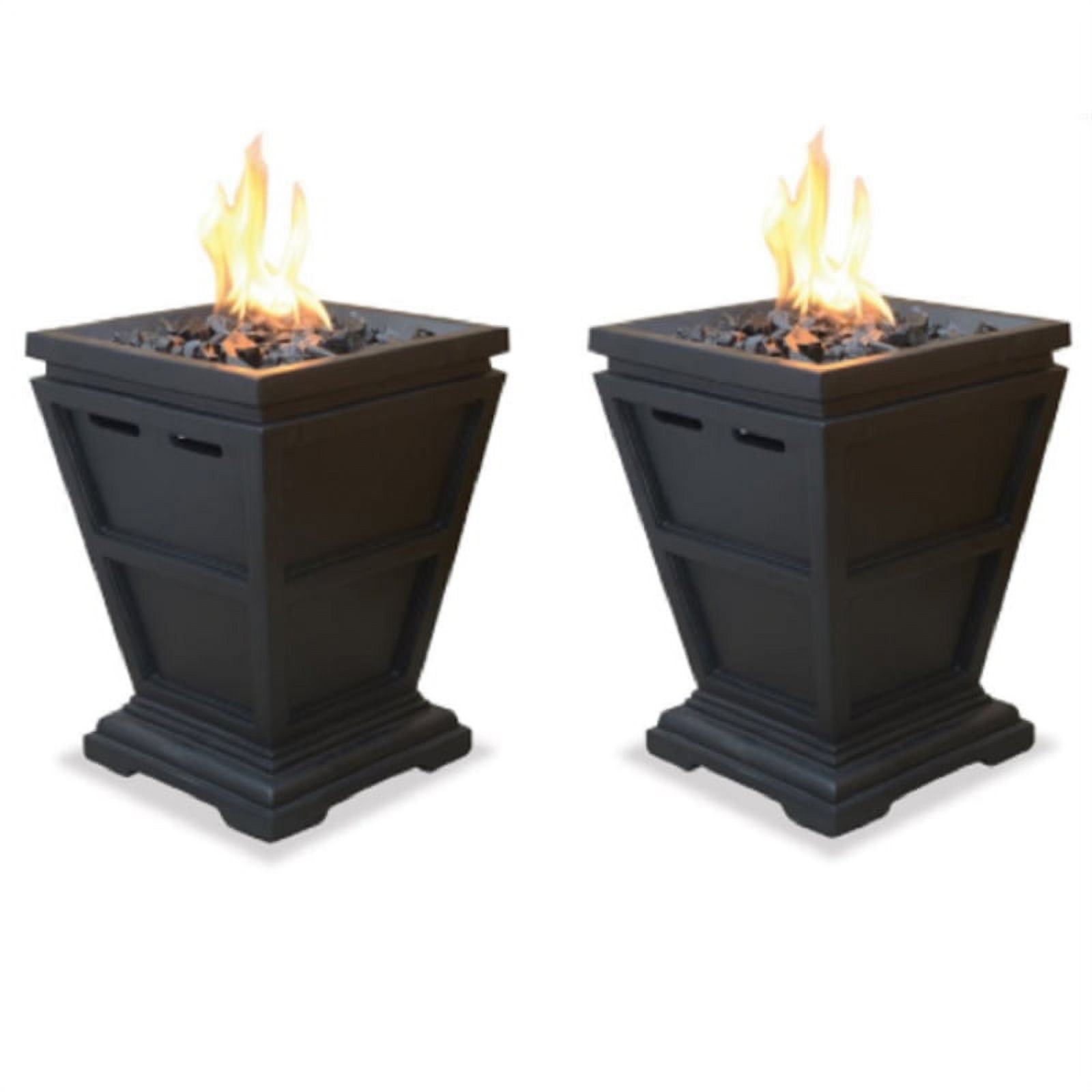Home Square 2 Piece Stainless Steel Patio Fire Column Pits Set in Slate