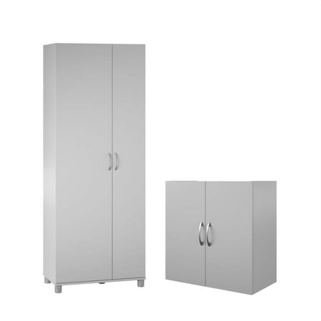 Home Square 2-Piece Storage Set with Tall Asymmetrical Storage Cabinet and 24" Wall Mounting Cabinet in Dove Gray
