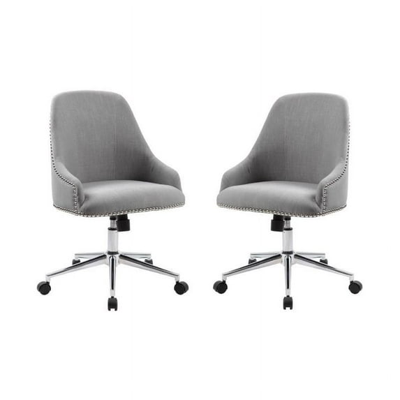 Home Square 2 Piece Swivel Fabric Carnegie Desk Chair Set in Gray