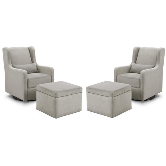 Home Square 2 Piece Swivel Linen Glider Set with Storage Ottoman in Gray
