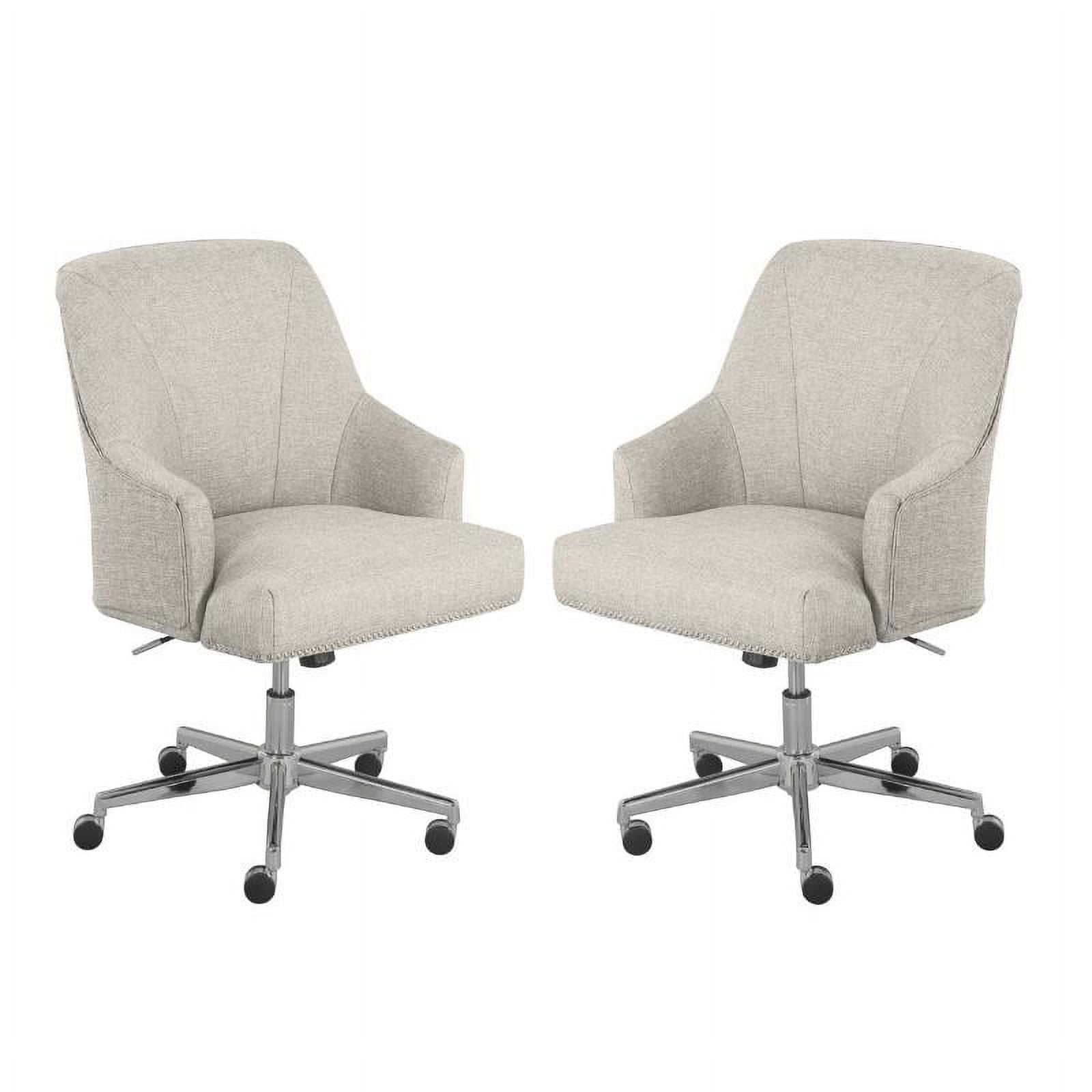 Home Square 2 Piece Swivel Linen Office Chair Set in Light Gray