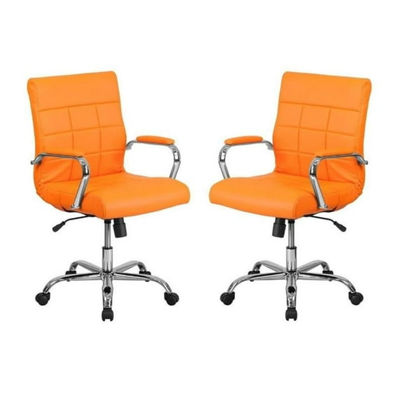 Home Square 2 Piece Swivel Mid Back Faux Leather Office Chair Set in Orange