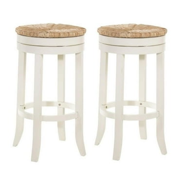 Home Square 2 Piece Swivel Rush Seat Bar Stool Set in Antique White