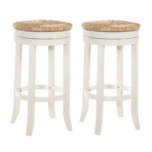 Home Square 2 Piece Swivel Rush Seat Bar Stool Set in Antique White