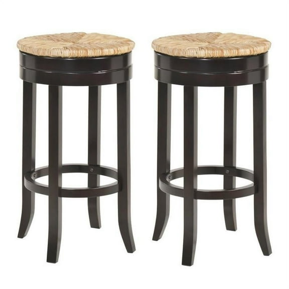 Home Square 2 Piece Swivel Rush Seat Bar Stool Set in Espresso