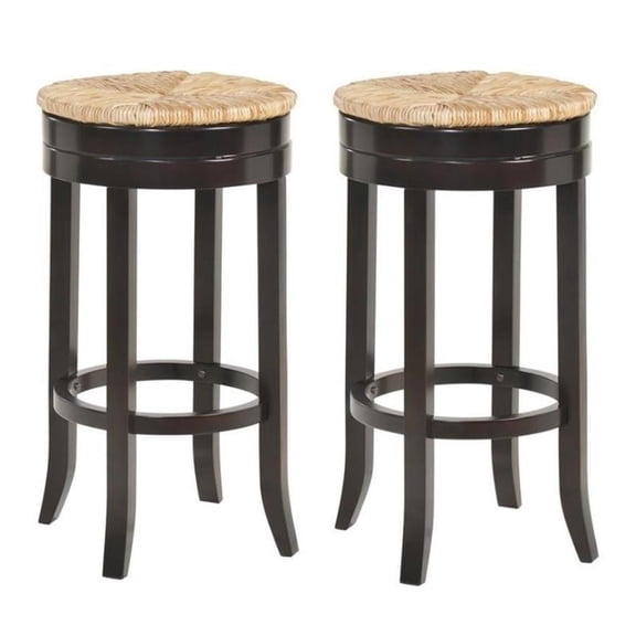 Home Square 2 Piece Swivel Rush Seat Bar Stool Set in Espresso