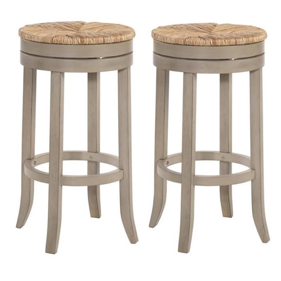 Home Square 2 Piece Swivel Rush Seat Bar Stool Set in Weathered Gray