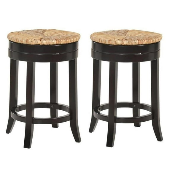 Home Square 2 Piece Swivel Rush Seat Counter Stool Set in Espresso