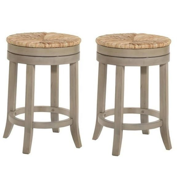 Home Square 2 Piece Swivel Rush Seat Counter Stool Set in Weathered Gray