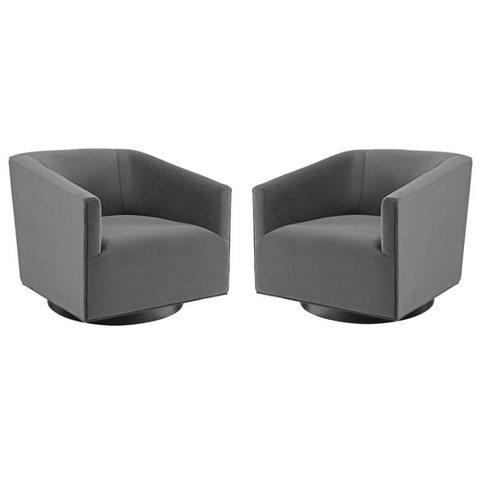 Elegant Gray Velvet Barrel Swivel Accent Chair with Black Base