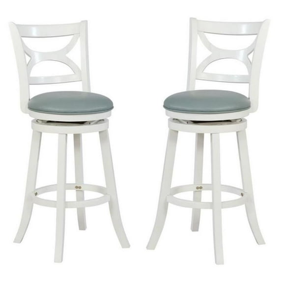 Home Square 2 Piece Swivel Wood Bar Stool Set with PU Seat in Cream