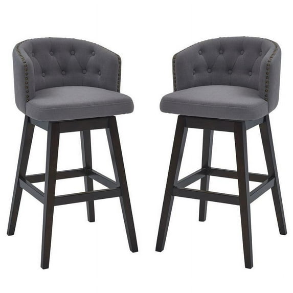 Home Square 2 Piece Swivel Wood Tufted Barstool Set in Espresso
