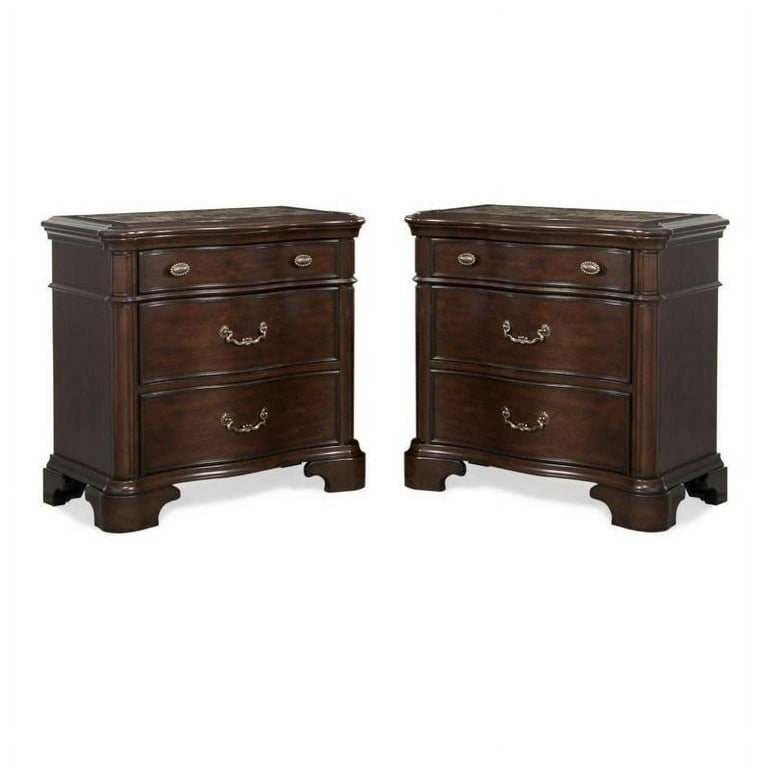 Home Square Piece Tabasco Wood Nightstand Set in Rich Cherry