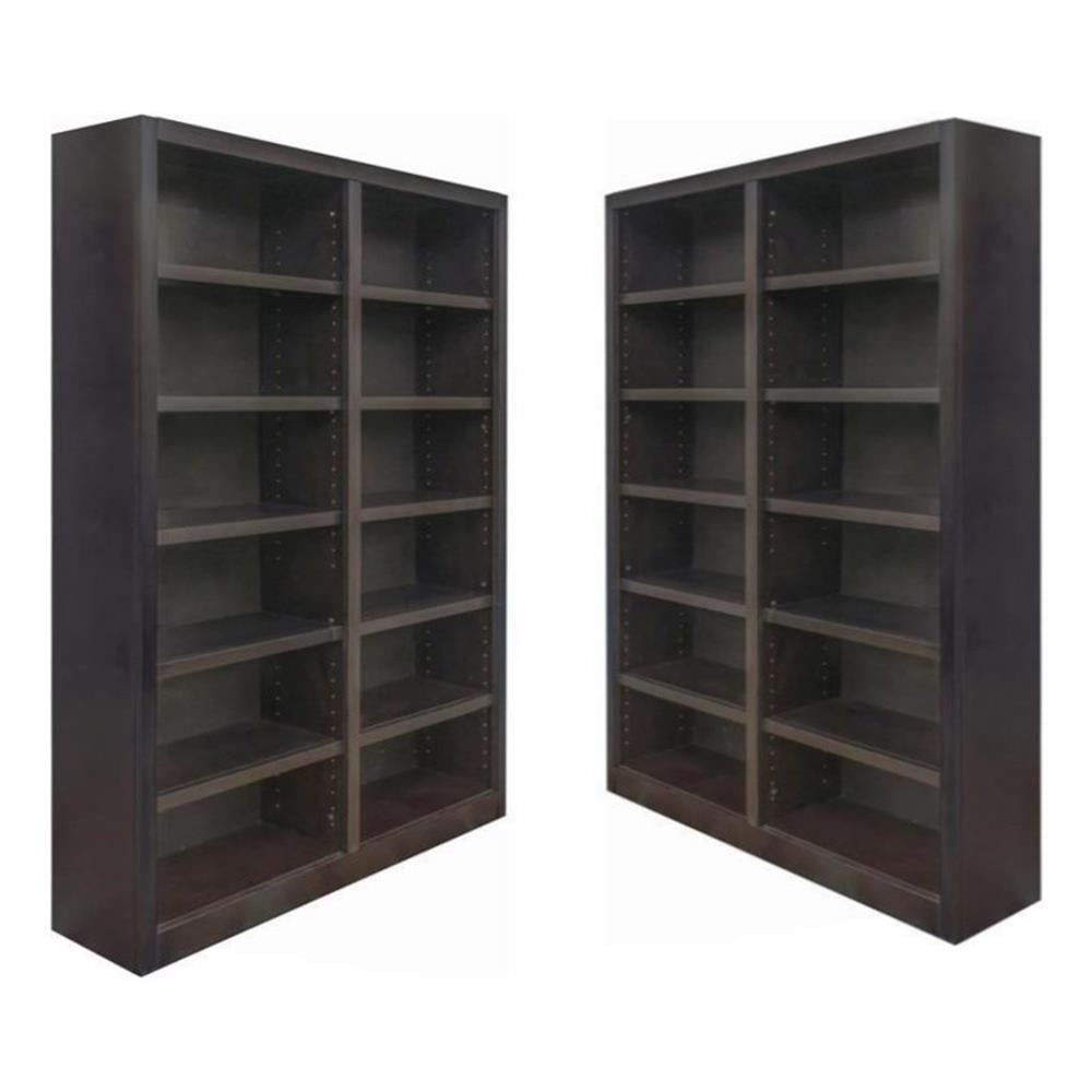 Espresso Solid Wood 84" Double Wide Adjustable Bookcase Set