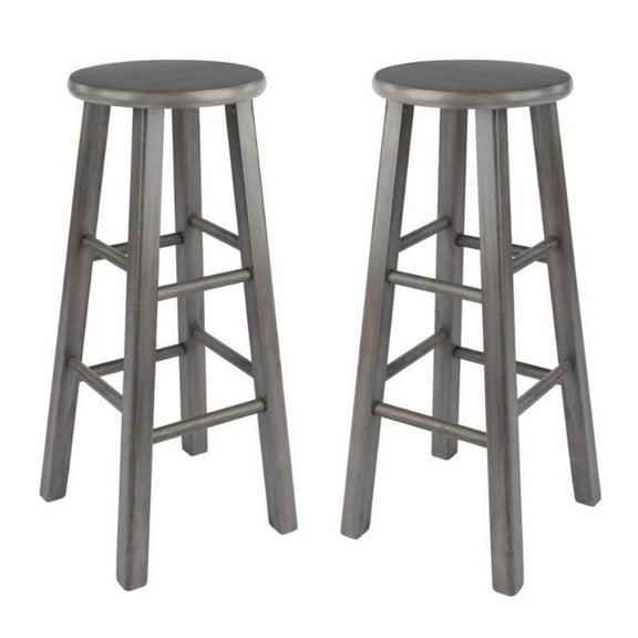 Home Square 2 Piece Transitional Solid Wood Bar Stool Set in Rustic Gray