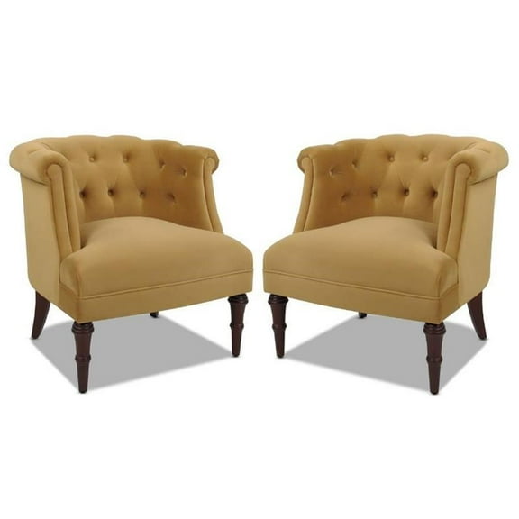 Home Square Tufted Upholstered Fabric Accent Chair Set, Gold (Set of 2)