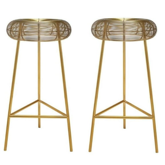 Home Square 2 Piece Tuscany Rich Metal Bar Stool Set in Gold