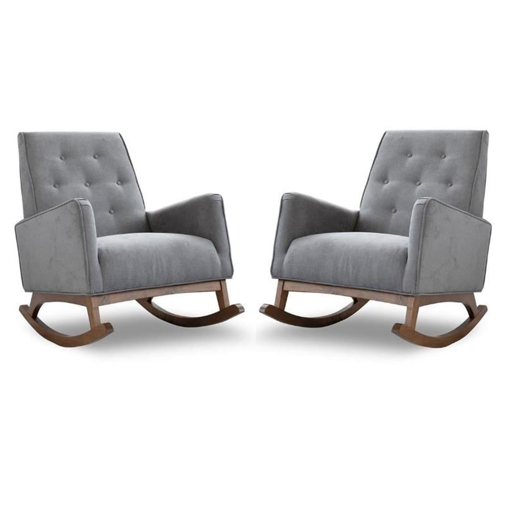 Home Square 2 Piece Upholstered Fabric Rocking Chair Set in Light Gray