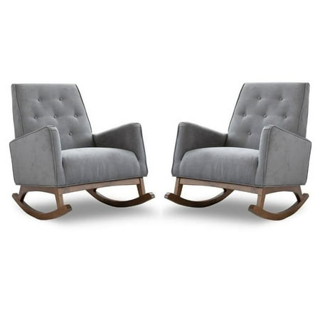Home Square 2 Piece Upholstered Fabric Rocking Chair Set in Light Gray