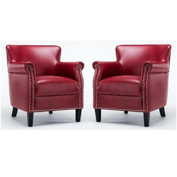 Home Square 2 Piece Upholstered Faux Leather Club Chair Set in Red