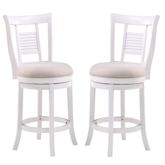 Home Square 2 Piece Upholstered Solid Wood Swivel Counter Stool Set in White