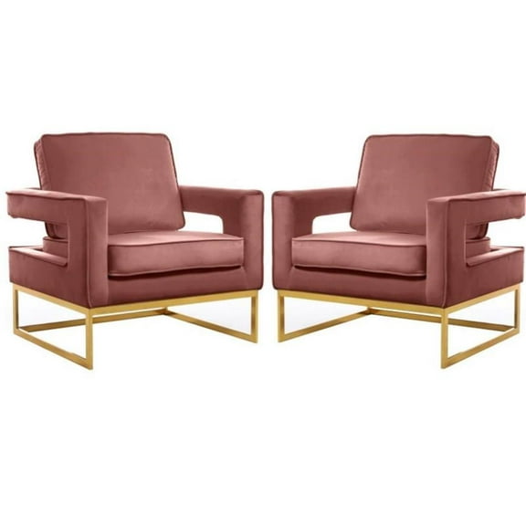 Home Square 2 Piece Upholstered Velvet Accent Chair Set for Living Room Waiting Room, in Noah Pink