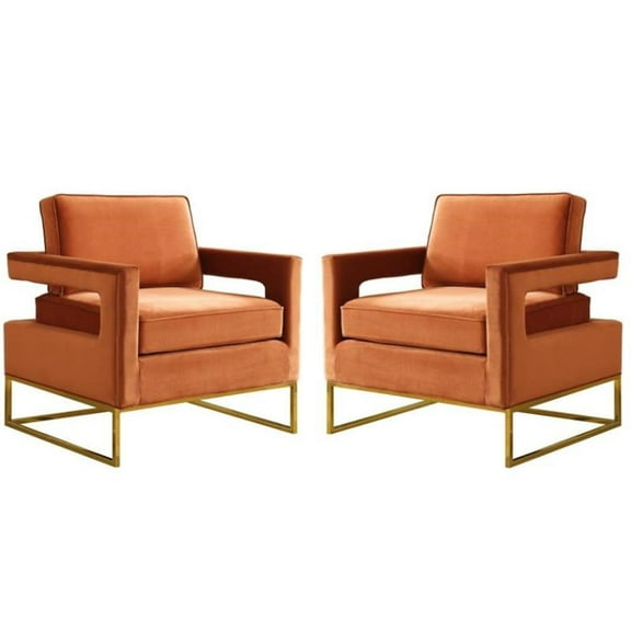 Home Square 2 Piece Upholstered Velvet Accent Chair Set in Cognac and Gold