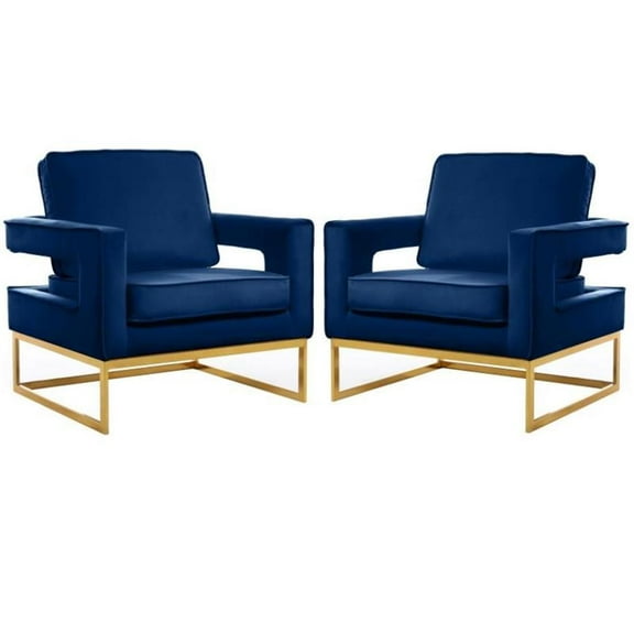 Home Square 2 Piece Upholstered Velvet Accent Chair Set in Noah Navy