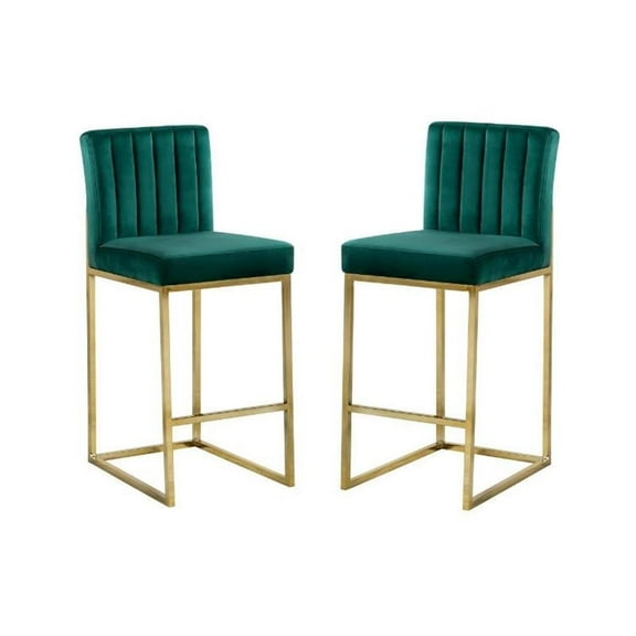 Home Square 2 Piece Upholstered Velvet Counter Stool Set in Green